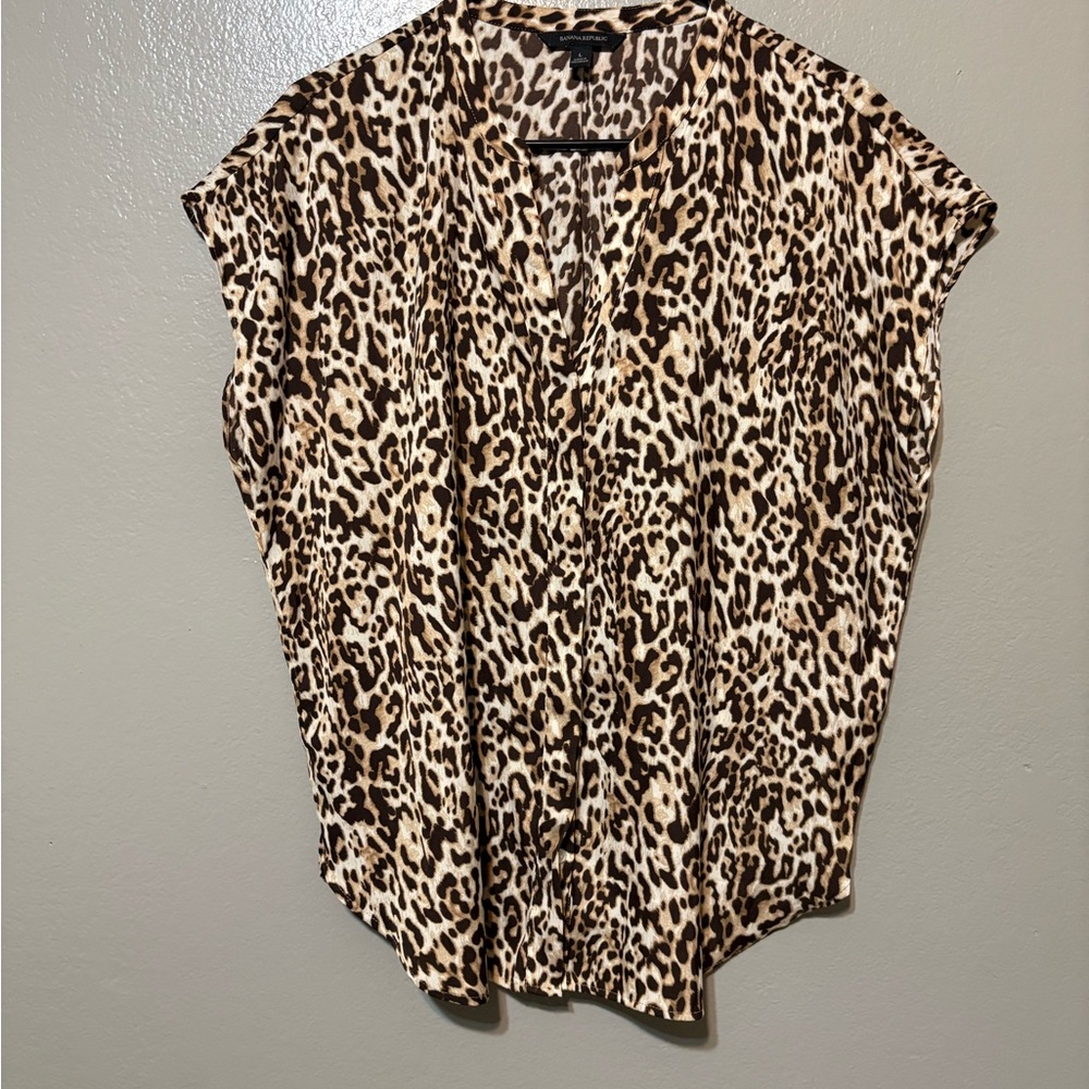 Banana Republic Women’s Leopard Print Cap Sleeve Blouse - Brown/Cream Size L